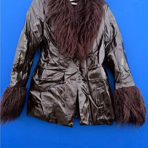 Women's Brown Faux Fur Trim Jacket